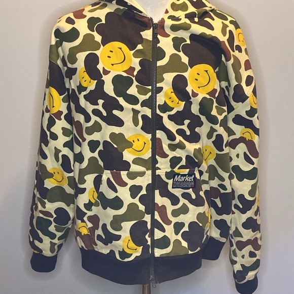 Market x SMILEY Camo Twill Zip Hoodie (sx XL) - Picture 3 of 8